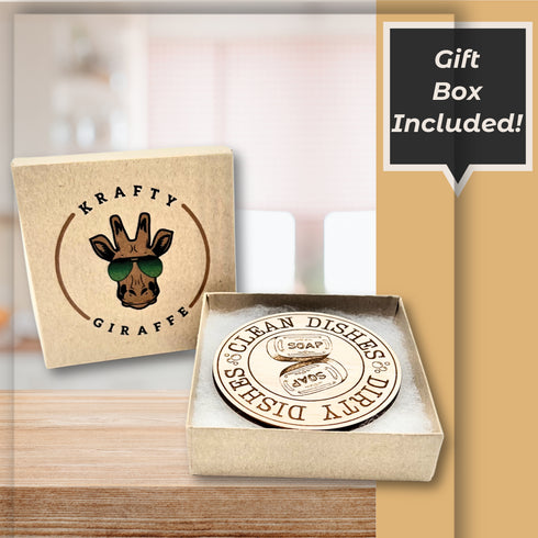 Clean Dirty Dishwasher Wooden Magnet With Vintage Soap Graphic-Laser Engraved